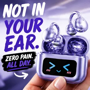 Open Ear Clip Wireless Earbuds with Smart Full Color Touch Screen, Bluetooth 5.4 ENC Noise Cancelling, HiFi Stereo Bass, Lightweight Earhooks for Running Workout Sports