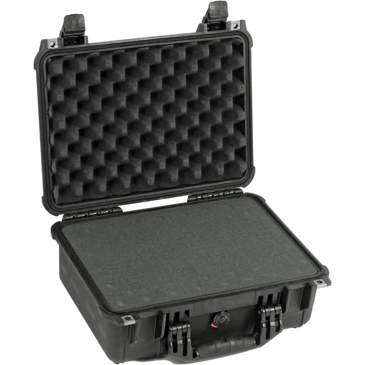 Pelican 1450 Hard Plastic Watertight Case with Foam Insert - Black Automatic Protective Equipment for Camera Electronics, Featuring Silicone, Steel & Rubber Components