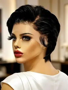 Body Wave 13x4 Lace Front Wig for Women, Human Hair Short Pixie Cut, Pre-Plucked 180% Density, Curly Style, Natural Look