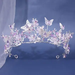 Forest Elf Floral Butterfly Tiara – Fairy Aesthetic, Handmade Crystal Bridal Crown for Wedding