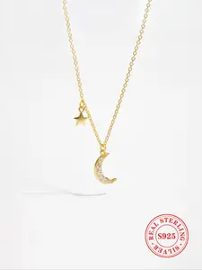 925 Sterling Silver Crescent Moon Design Pendant Necklace, Elegant Charm Necklace for Women for Party, Daily Decor, Trendy All-match & Exquisite Jewelry for Birthday Gift