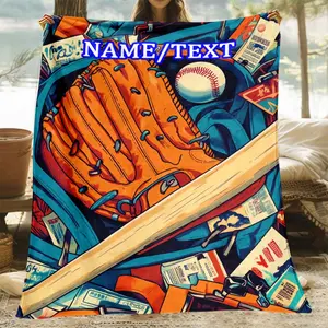 Custom 1pc Name Baseball Pattern HD Print Blanket - Lightweight Flannel Throw for Sofa, Bed, Travel, Living Room, Office, Couch, and Bed - Digital Printing Fleece Blanket with Soft and Warm Flannel Fabric, Gift for Family or Friend, Adult Gift