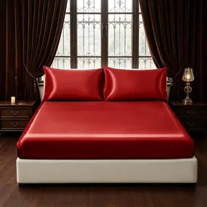 Soft Satin Bed Sheet Set, Includes 1 Fitted Sheet and 2 Pillowcases Without Pillow Core, Breathable Polyester Fiber, Ideal for Bedroom and Guest Room
