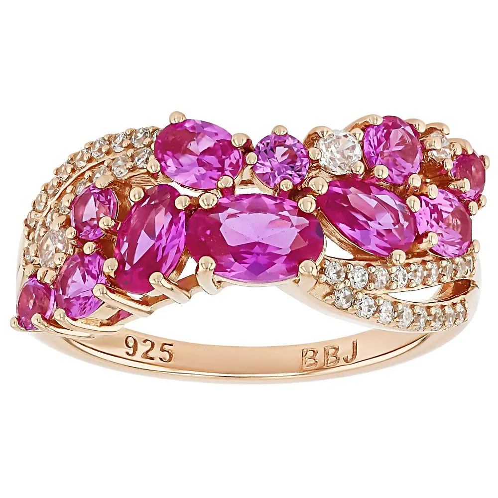JTV Pink Lab Created Sapphire And White Cubic Zirconia 18k Rose Gold Over Sterling Silver Ring 2.18ctw