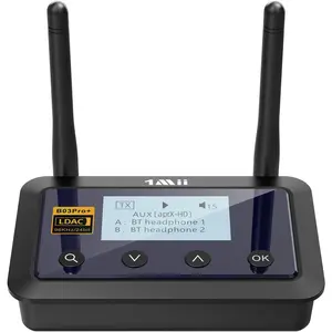 B03Pro+  5.3 Transmitter Receiver Certified LDAC for TV  Stereo, Long Range  Extender  Audio Adapter with Screen, Optical RCA AUX 3.5mm Outputs/Inputs