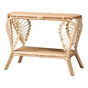 bali & pari Bastet Natural Brown Rattan 2-TierConsole Table