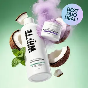 WHYTE Organic Oil Pulling Rinse & Purple Teeth Whitening Powder Bundle | Maximum Oral Detox + Stain Removal, Hydroxyapatite, Peroxide & Fluoride Free