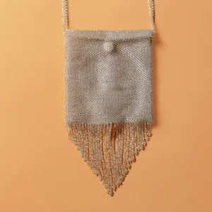 Evening Primrose - Native Beaded Medicine Bag in Elegant Silver - Handmade by Mexican Artisans - Mother Sierra