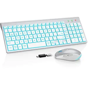 SABLUTE KM61PRO Wireless Keyboard and Mouse Combo Backlit Non Bluetooth Compact Quiet Keyboard with RGB Mouse Rechargeable Slim Portable Cordless 7 Color Switchable Backlight 4 Brightness Levels(non-bluetooth)