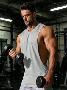Men's large open side slit sleeveless tank top, street casual style, breathable knit fabric, with side slit detail, suitable for streetwear, Gym, fitness training and summer wear.