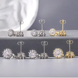 Factory Direct Small Wholesale Korean Style Crown Cubic Zirconia Earrings Fashion Floral Tiara CZ Earrings Trendy Jewelry