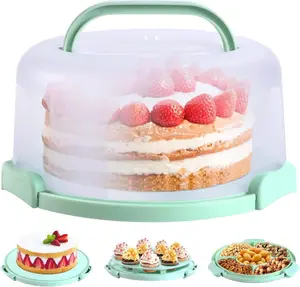 Cake Carrier with Lid and Handle, BPA-Free Cake Containers Cake Holder for 10 inch Cake with 2 Handles Cupcake Carrier - Plastic Cover Two Sided Base for Transport Pies Nuts Fruit Perfect Gifts