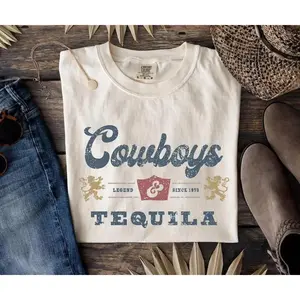 Comfort Color Vintage Cowboys And Tequila T-shirt Western T-shirt, Barbecue Party, Cricut & Silhouette Country T-shirt, Cowboy Shirt Gift
