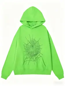 y2k hoodies, Men's Hip Hop Spider WebPattern, Graphic Alphabet Print HarajukuVintage Hoodie, Punk rock style, LongSleeve Street Wear Top For Both Men AndWomen Oversized Hoodies