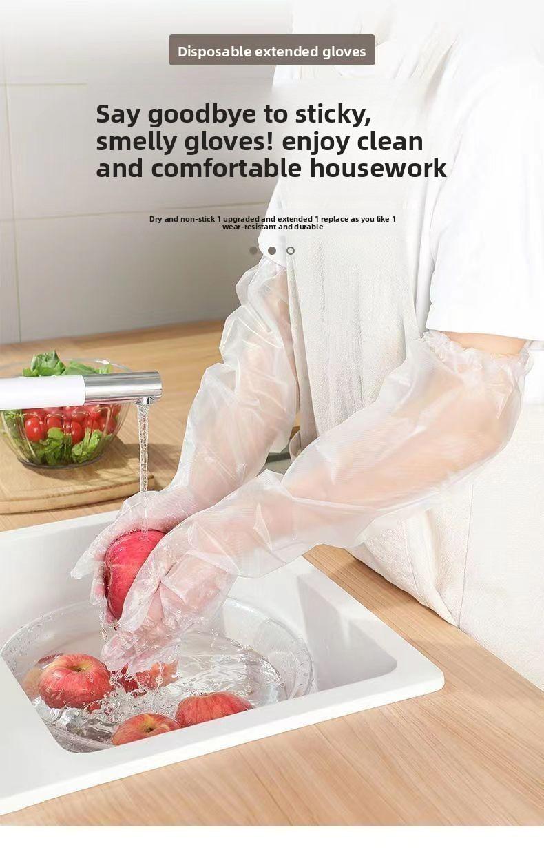 10pairs Disposable Long Sleeve Gloves, 60cm, Thickened, Elastic Cuff, Durable Clear Household Cleaning Gloves