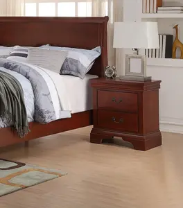 【GOOGREAT】Contemporary Bedroom Furniture Nightstand Cherry Finish 2 x Drawers Bed Side Table Pine wood