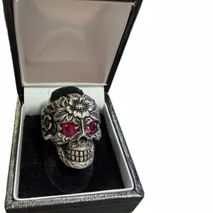 925 Silver Skull Ring with Red Stone Eyes