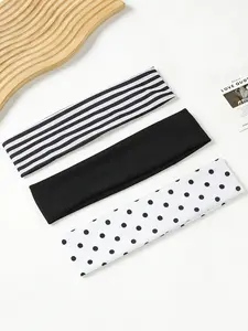 3pcs Soft Fabric Striped Polka Dot Hair Tie Set, Hair Accessory, Sweat-Absorbent Elastic Hair Bands for Daily Use and Sports, Versatile and Comfortable, Athletic