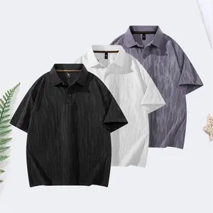 Men’s plus-size summer polo shirt set—lightweight, quick-drying, solid color ruched fabric; suitable for office and streetwear outfits.