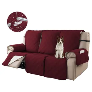 Solid Color Loveseat Recliner Cover 2/3 pcs Set, Waterproof Non-Slip Warm Reclining Sofa Cover with Pocket for Pets,Home Living Room Decor