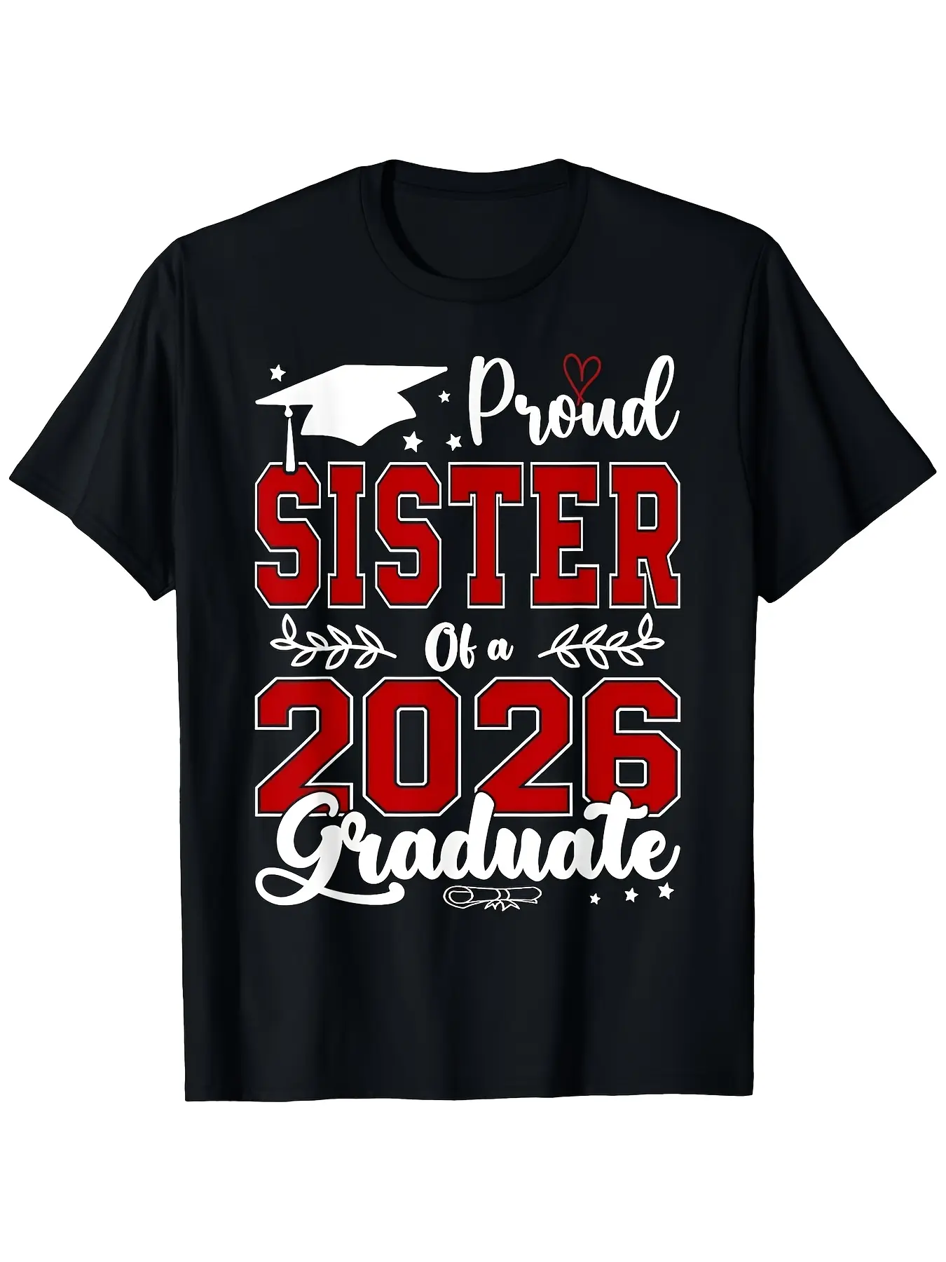 Proud Sister of a 2026 Graduate T-Shirt - Red Retro 2026 Print Crew Neck Tee, Loose Fit Size Suitable for -2026 Graduation Party Outfit Gift, Year-Round Casual Wear for Celebration, PLUS SIZE