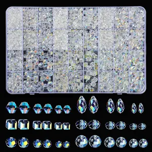 2420 count Glass  Beads, Assorted Clear Faceted  Suncatcher Beads for  Making Bracelets Necklace Earring DIY Crafts,  AB Color