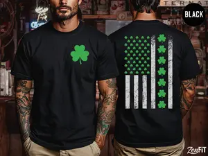 Shamrock USA Flag Shirt, St. Patricks Day T-Shirt, Gift for Saint Patty's Day, Shamrock Tee, Saint Patricks Day Party, American Flag TShirt