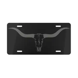 Black Bull Head License Plate, Car Accessories, Perfect Gift - Lightweight Aluminum, Pre-Drilled holes, Easy Installation