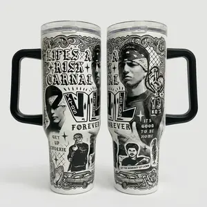 Blodin Blodout Inspired 40oz Tumbler With Handle, Latino Street Art Travel Mug, Chicano Style Vintage Cup