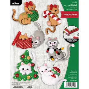 Felt Applique 6 Piece Ornament Making Kit, Frisky Kitties, Perfect for Holiday DIY Arts and Crafts, 89643E
