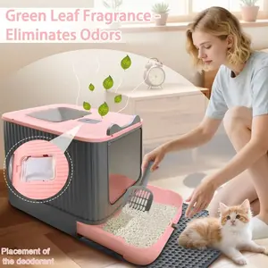 Pink & Gray Enclosed Cat Litter Box for Indoor Cats, 2-Entry (Front & Top) Large Litter Box with Pull-Out Waste Drawer, Spacious Cat Litter Box for Small/Medium Cats, Ideal for Living Room, Bedroom & Balcony Use