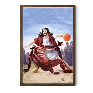 Funny Jesus Vs Monster Basketball Poster – Hilarious Christian Wall Art - Rustic Home Decor - Gift for Jesus Lovers