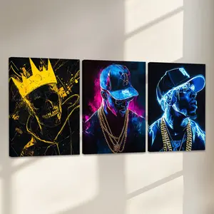 Neon Character Pattern Canvas Painting, 3 Counts/set Wooden Framed Canvas Wall Art, Wall Decor for Home Living Room Bedroom Office, Ornaments