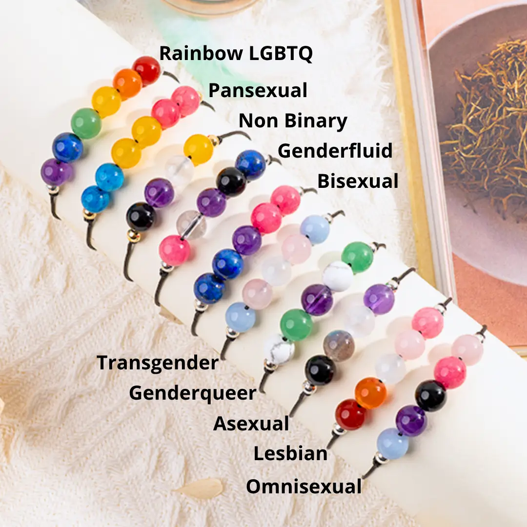 LGBTQ+ Pride Crystal Bracelet – Natural Rainbow Gemstones for Love & Self-Expression – Adjustable Unisex String Bracelet
