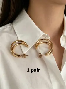 Double Ring C-Shaped Earrings, Minimalist Luxury Ear Jewelry, Versatile Commuter Accessory, Elegant Everyday Wear