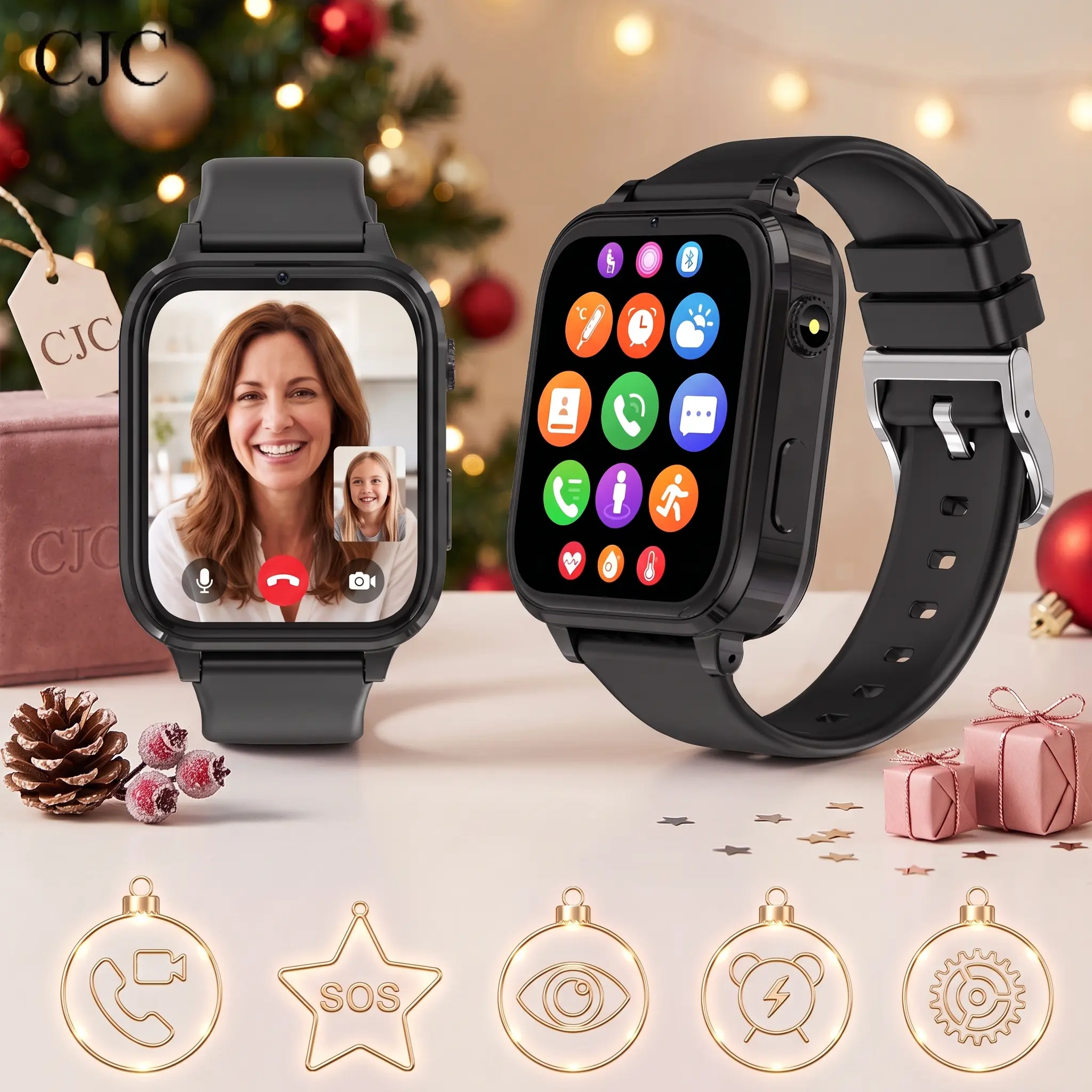 Black CJC T27 Kids' Micro Magnetic Smartwatch for Boys, 2-Way Calling & Video Chat, Parental Control, 1.69" HD Screen, 8W Camera, Games, Alarm Clock, Durable Flashlight, Remote Monitoring, Christmas Gift for Kids