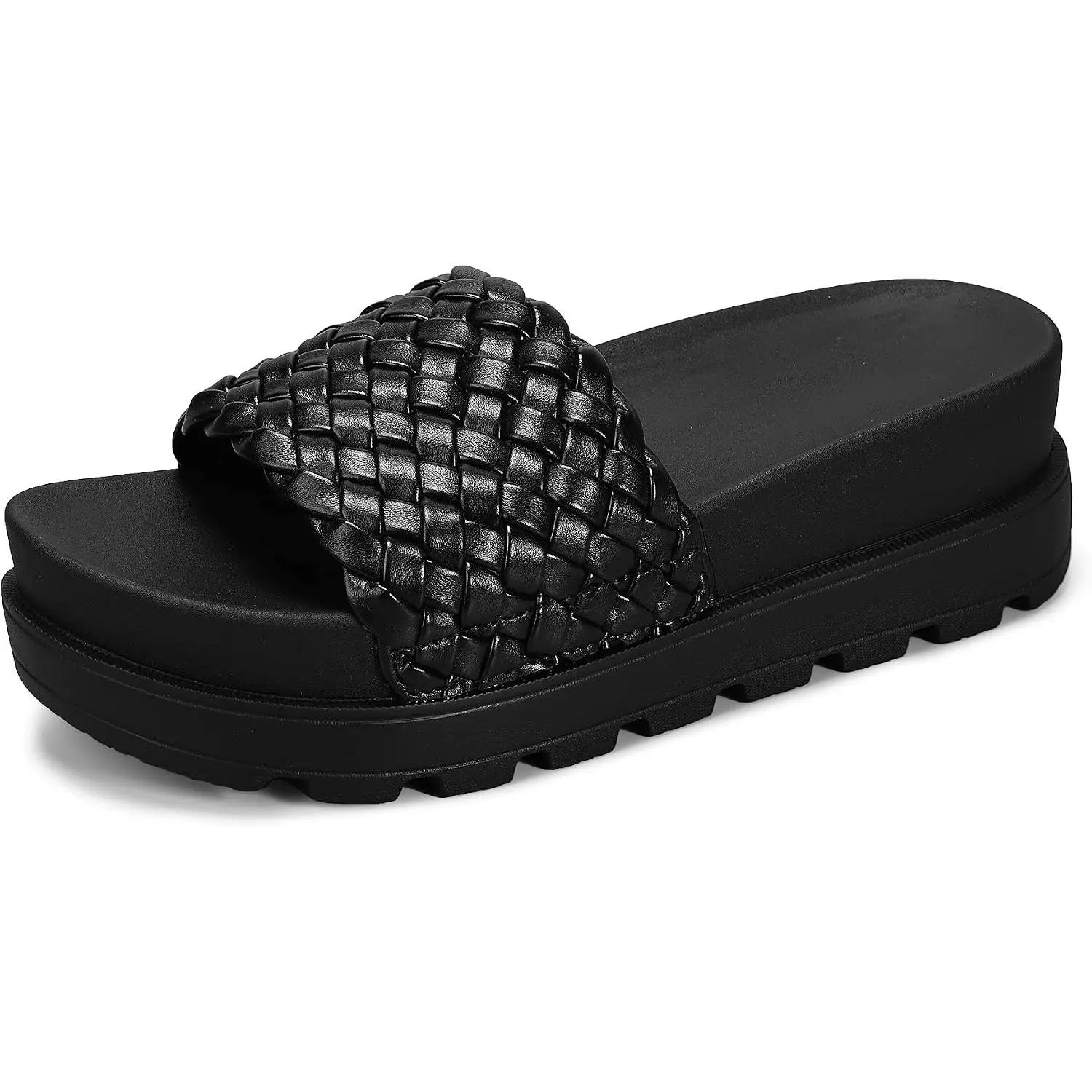 LUCKY STEP Women's Platform Sandals Braided Strap Flatform Slide Open Toe Casual Summer Beach Outdoor Wedge Woven Belt Slipper