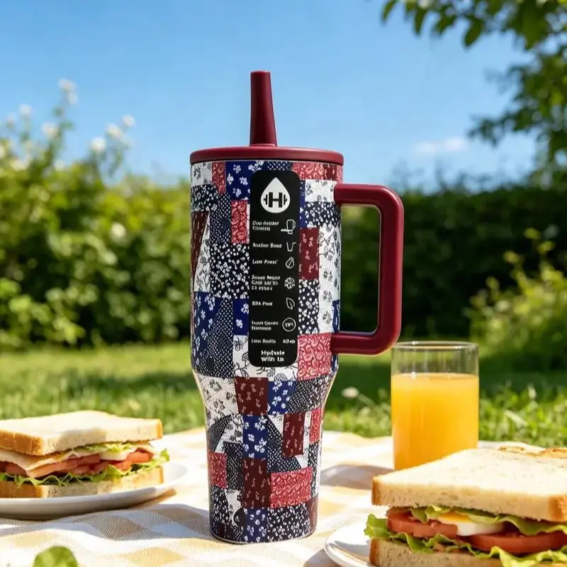 HYDROJUG 40oz BW Checker Vector Stainless Steel Insulated Vacuum Flask, BPA-Free Kitchen Drinkware with Ergonomic Handle, Cup Holder-Friendly Portable Tumbler for Sports, Outdoor Use Drinkware Flasks Lid Stylish Leakproof Mug Bottled Water Bottles