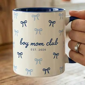 Boy Mom Club Pastel Blue Mug, Coquette Mother's Day Accent Cup, Personalized Gift for Mommy