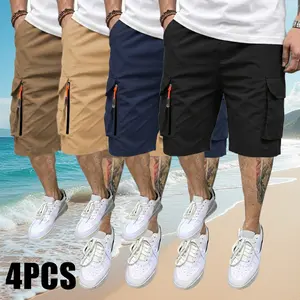 Clean Gent 4-Pack Summer Men’s Casual Solid Color Cargo Shorts, Loose Fit, Practical Multi-Pocket Design, Skin-Friendly Soft Breathable Comfortable Fabric, Father’s Day Gift