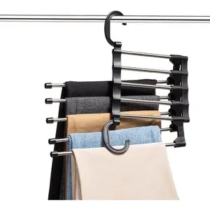 U chic hangers |2025 Upgraded Multi-Layer Stainless Steel Collapsible Pants Rack Organizer Space-Saving Closet Organizer with Anti-Slip Pull Rack | Heavy-Duty Foldable Coat Hanger for Pants