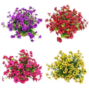 Fake Flowers for Outdoor Decor, 12 Bundles Artificial Daisy Flowers UV Resistant, Realistic Faux Plants with Eucalyptus Leaves for Front Porch, Patio, Garden, Window Box Planter, Spring Summer Aesthetic Home Decor, Curb Appeal Upgrade