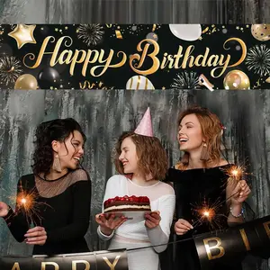 Birthday Banner Party Decoration for Kids Boys Girls, Baby Baptism Decorations, Fabric Flower Wreath, Anniversary Banners Flags