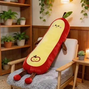 Apple long pillow cushion, curved side sleeping leg-support pillow, human-like fruit plush toy, girls’ sleep pillow