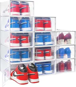 12-Pack Clear Stackable Shoe Storage Boxes – Plastic Containers for Sneaker Organization, Lidded Shoe Bins, Display Cases for Closet Organization