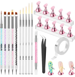 Nail Art Tools Set, Nail Stand for Press on Holder for Painting Nails, Nail Art Brushes and Dotting Tools, Nail Design Tools Supplies, Gel Polish and Builder Brush, French Tip Brush, Liner Brush