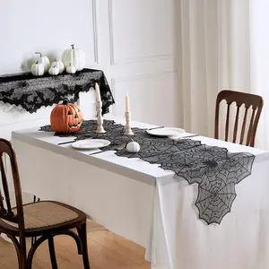 Table Runner, 1 Count Spider Web Pattern Lace Tablecloth, Table Decoration Supplies for Home Kitchen Dining Room Party