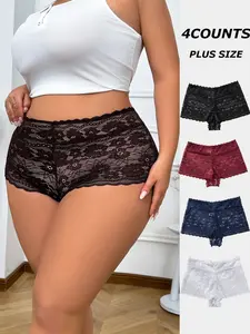 Women's Lace Lingerie Set Underwear, High Waisted Panties, High Elasticity Fitted Comfortable Nylon Fabric, Breathable Elegant All-Season Wear, 4 Pieces Large Size