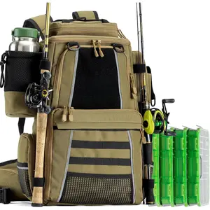 Fishing Tackle Backpack with 4 3600 Tackle Boxes Rod Holder Outdoor 43L Large Bag with Detachable Wasit Bag Storage Fishing Gear and Equipment Waterproof