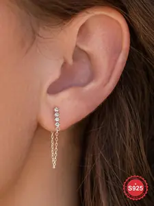 S925 Sterling Silver Artificial Zircon Chain Tassel Earrings, Lightweight Earring, Fashion Jewelry for Party, Daily Decor, Trendy All-match & Exquisite Jewelry for Birthday Gift